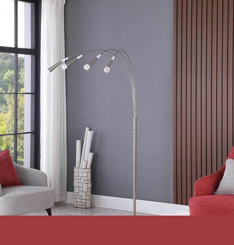 72" Silver Four Light LED Arc Floor Lamp With White