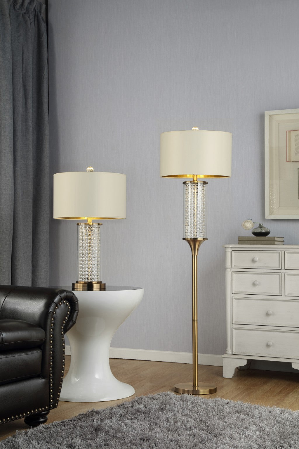 62" Gold Column Floor Lamp With Off White Metal Drum Shade