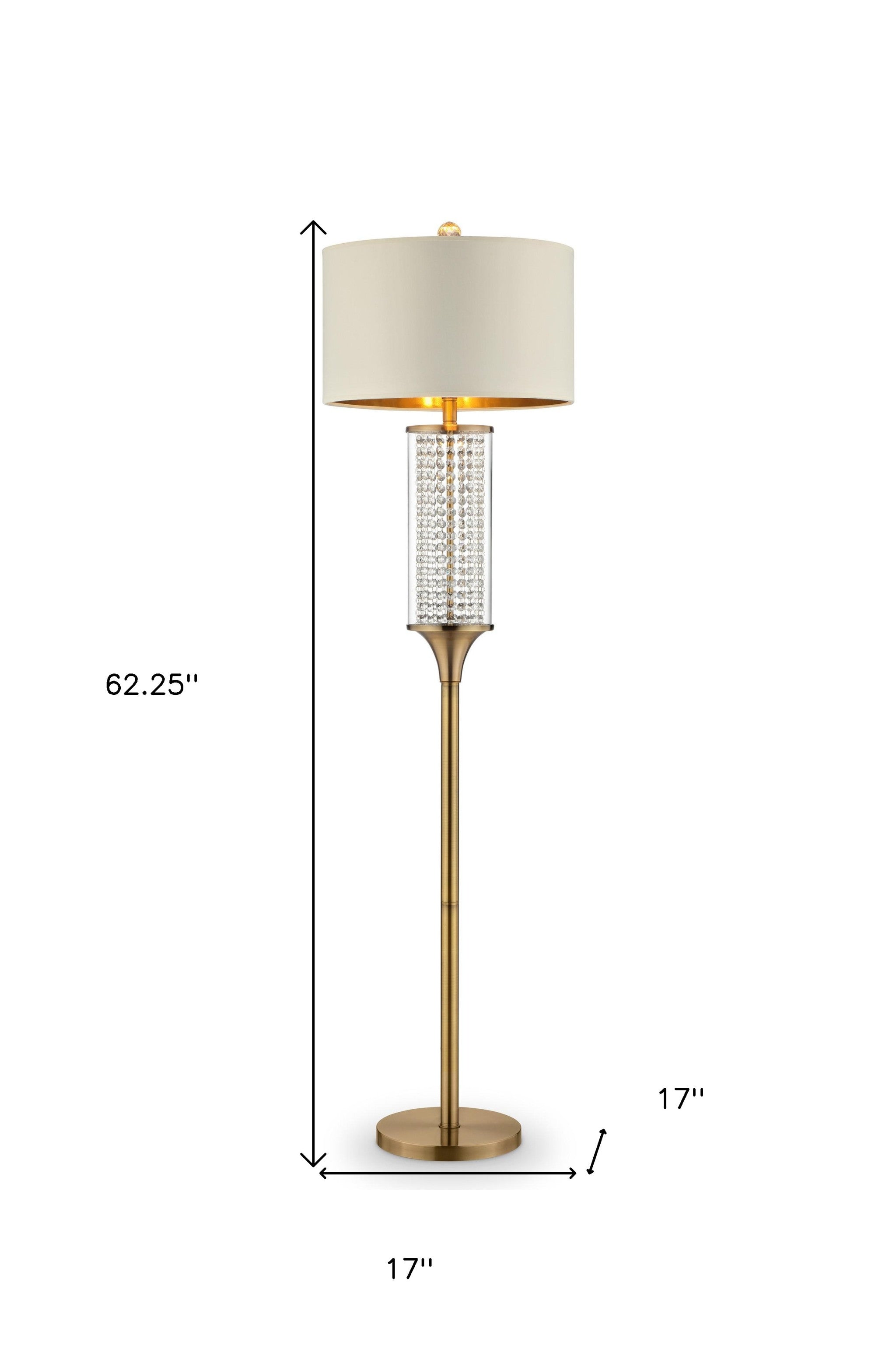 62" Gold Column Floor Lamp With Off White Metal Drum Shade