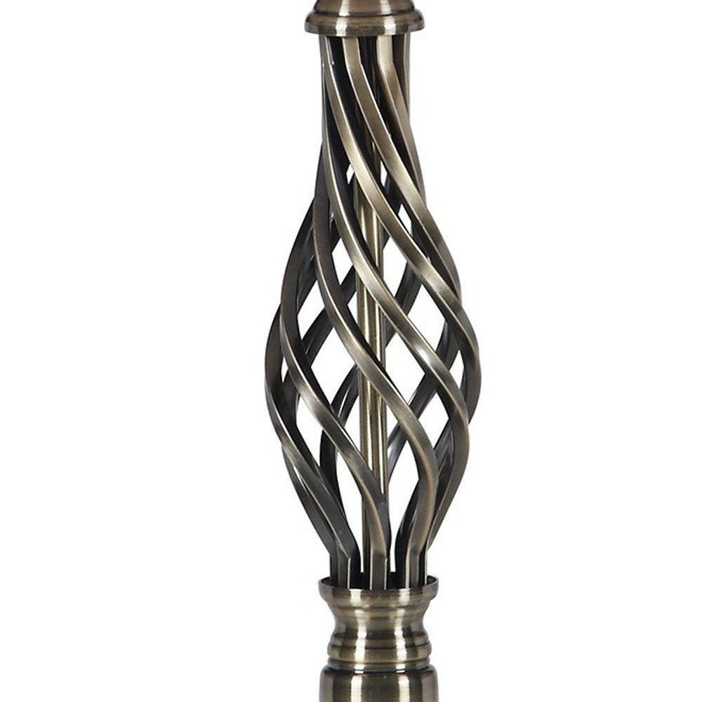 23" Antiqued Brass Metal Novelty Bedside Lamp With Brown and White Empire Shade
