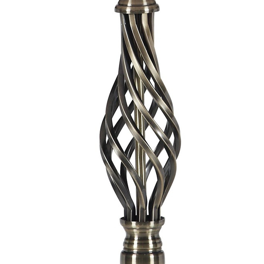 23" Antiqued Brass Metal Novelty Bedside Lamp With Brown and White Empire Shade