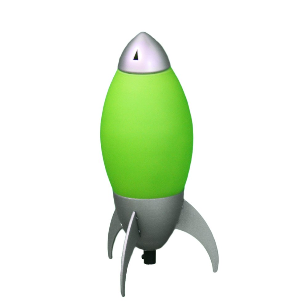 11" Green And Silver Acrylic And Metal Rocket Shaped Bedside Lamp