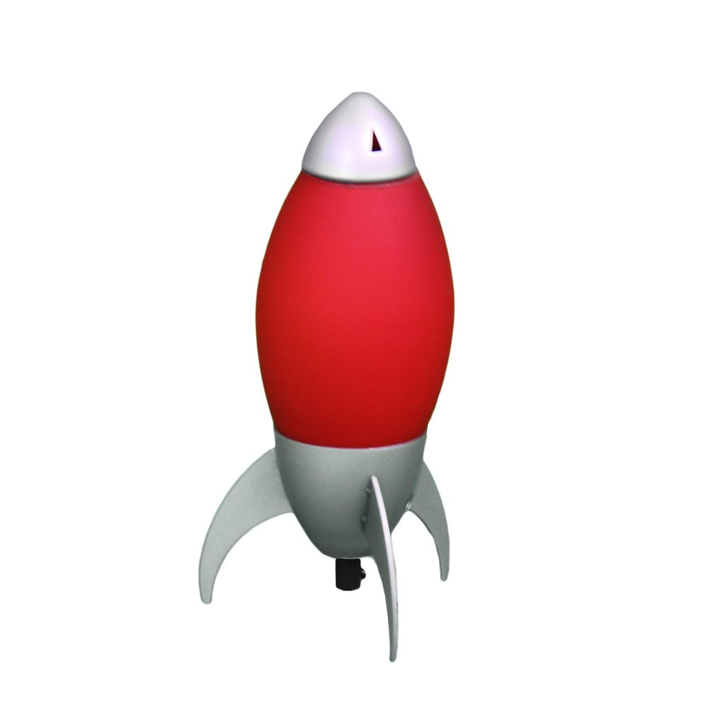 11" Red And Silver Acrylic And Metal Rocket Shaped Bedside Lamp