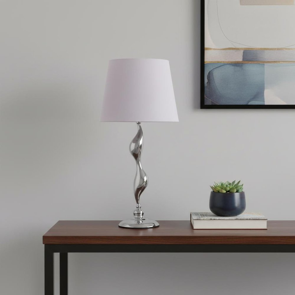 24" Silver Bedside Table Lamp With White Empire Shade