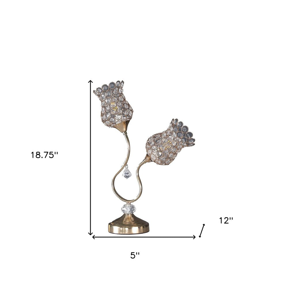 19" Gold Two Light Bedside Table Lamp With Clear Novelty Shade