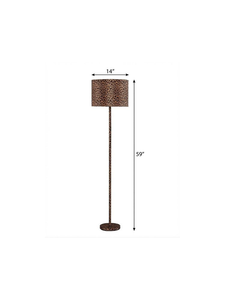 59" Amber And Black Metal Floor Lamp With Amber And Black Animals Faux Leather Cylinder Shade