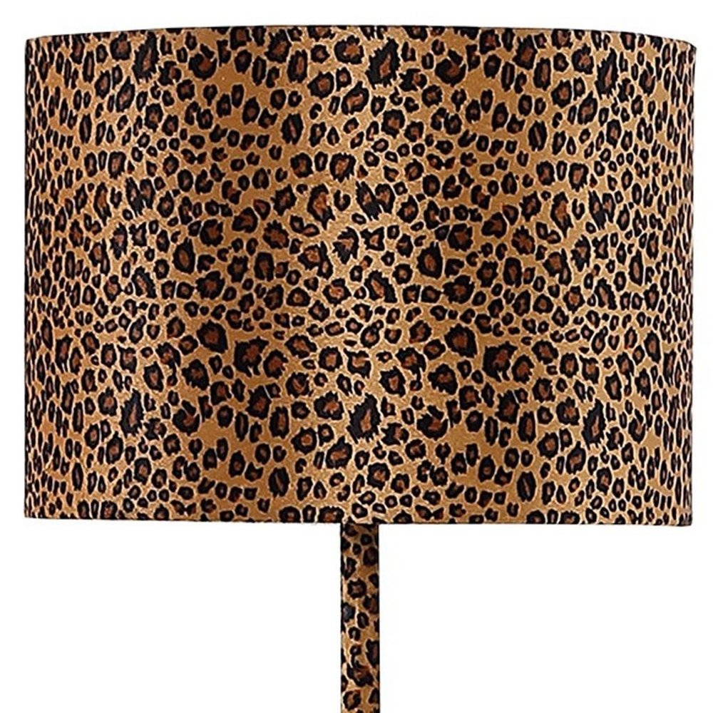 59" Amber And Black Metal Floor Lamp With Amber And Black Animals Faux Leather Cylinder Shade