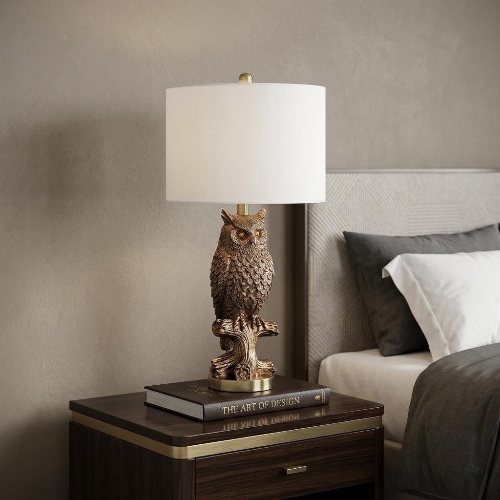 28” Antiqued Silver Resin Owl Table or Desk Lamp