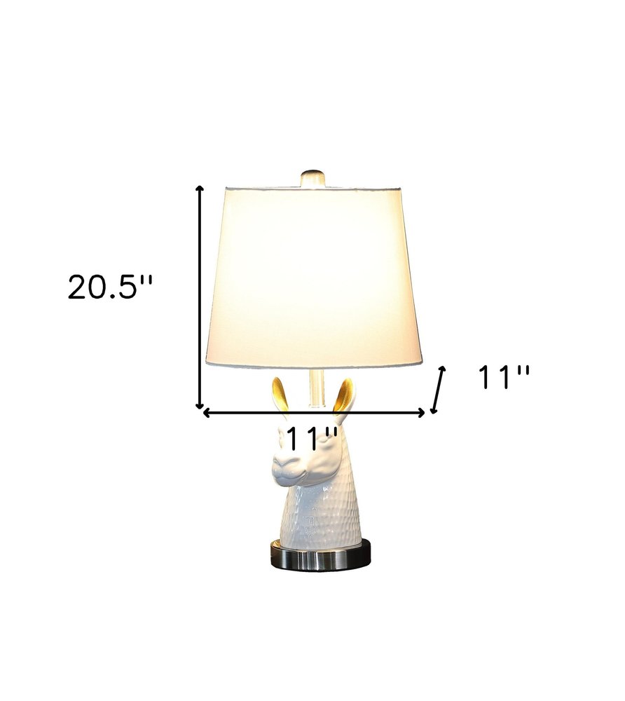 21" Silver And White Novelty Llama Lamp With White Drum Shade