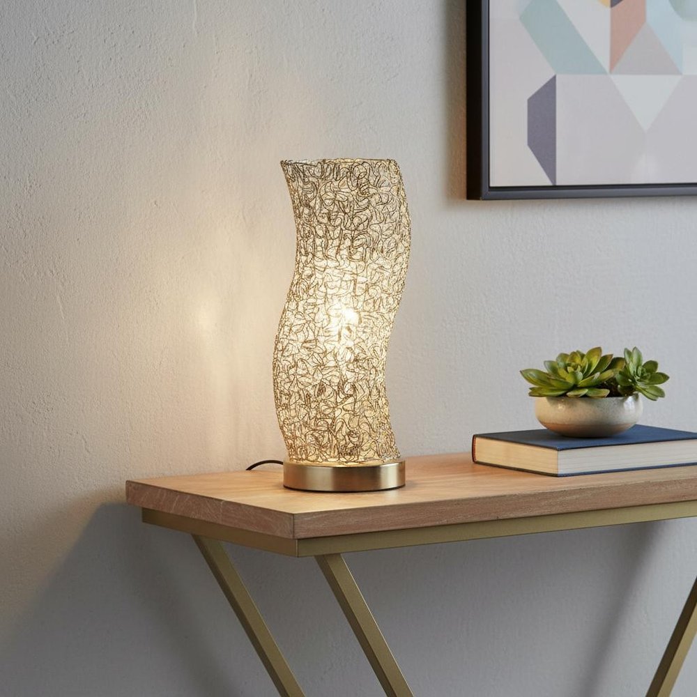 12" Silver Bedside Table Lamp With Silver Swirl Novelty Shade