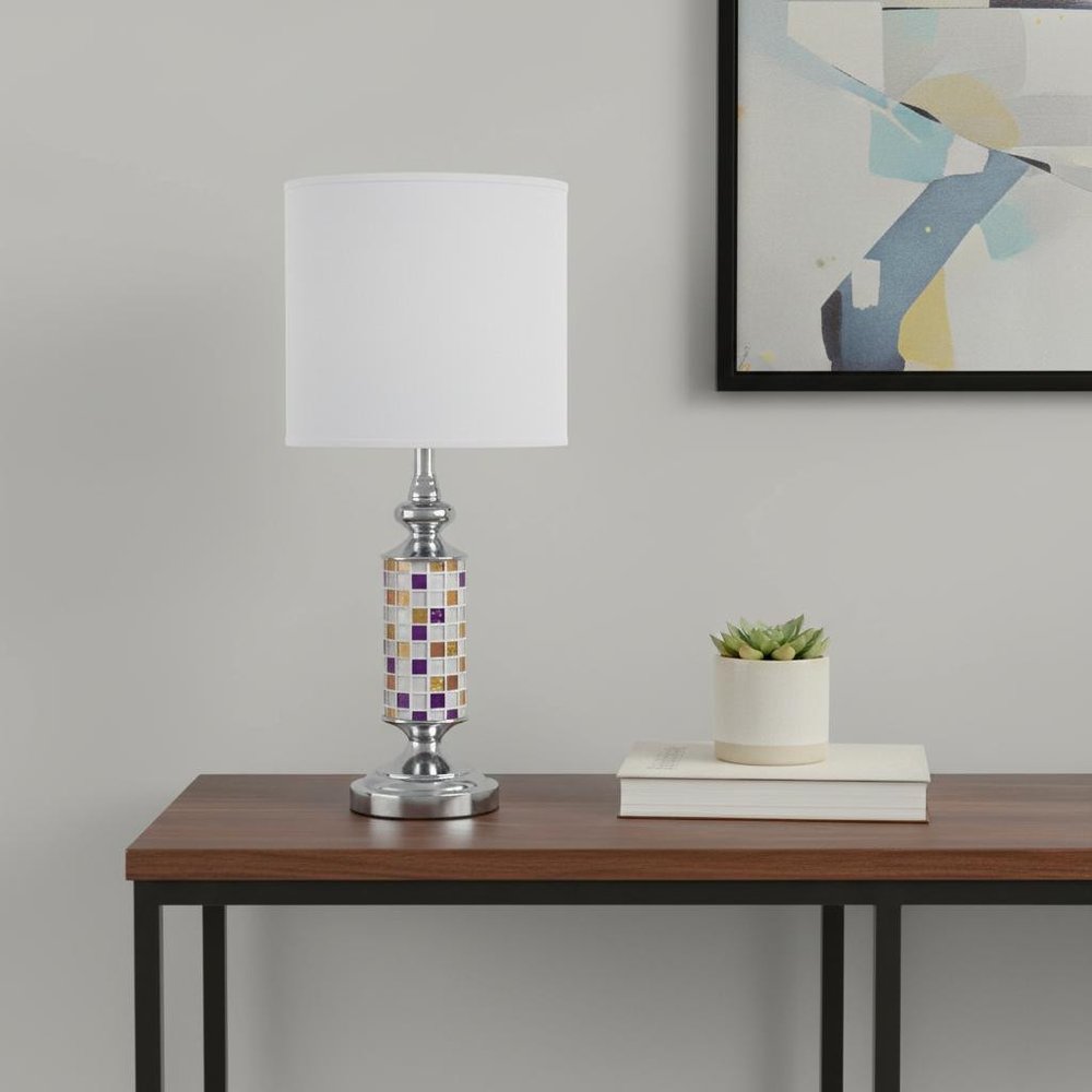 24" Silver Bedside Table Lamp With White Drum Shade