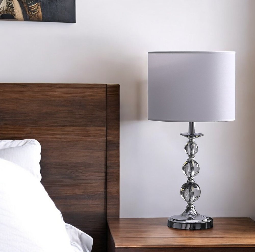 20" Silver Bedside Table Lamp With White Drum Shade