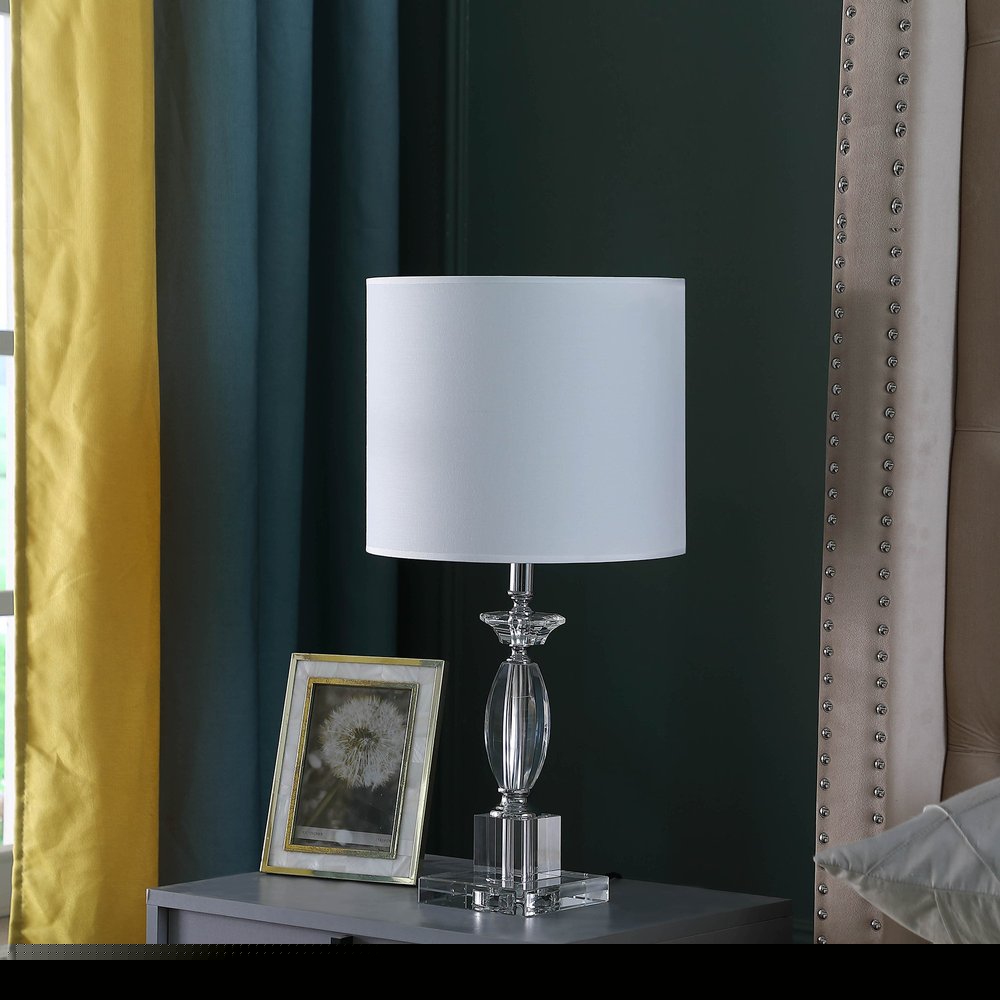 23" Silver Crystal Standard Table Lamp With White Classic Drum Shade Table Lamp