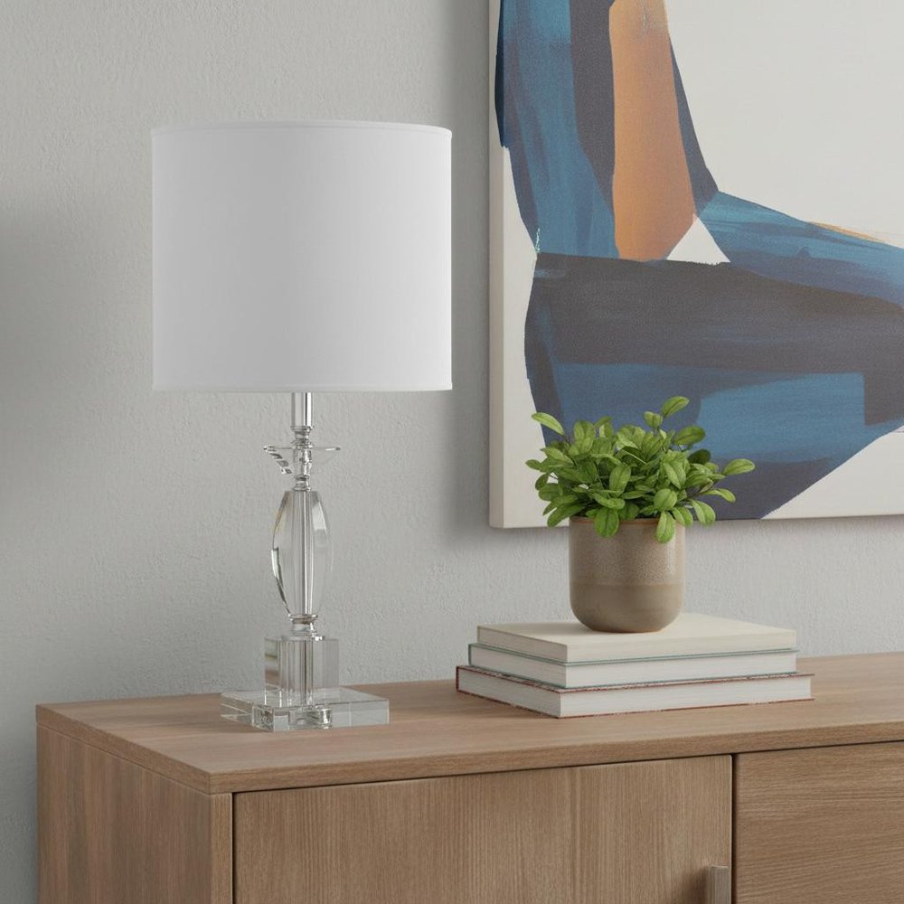23" Silver Crystal Standard Table Lamp With White Classic Drum Shade Table Lamp