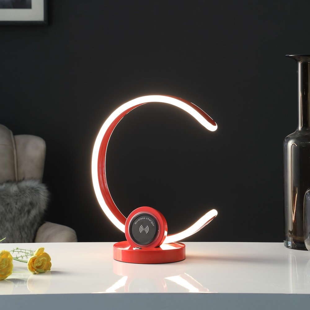 13" Red Contempo C Shape LED with USB Desk or Table Lamp