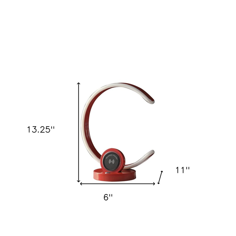 13" Red Contempo C Shape LED with USB Desk or Table Lamp