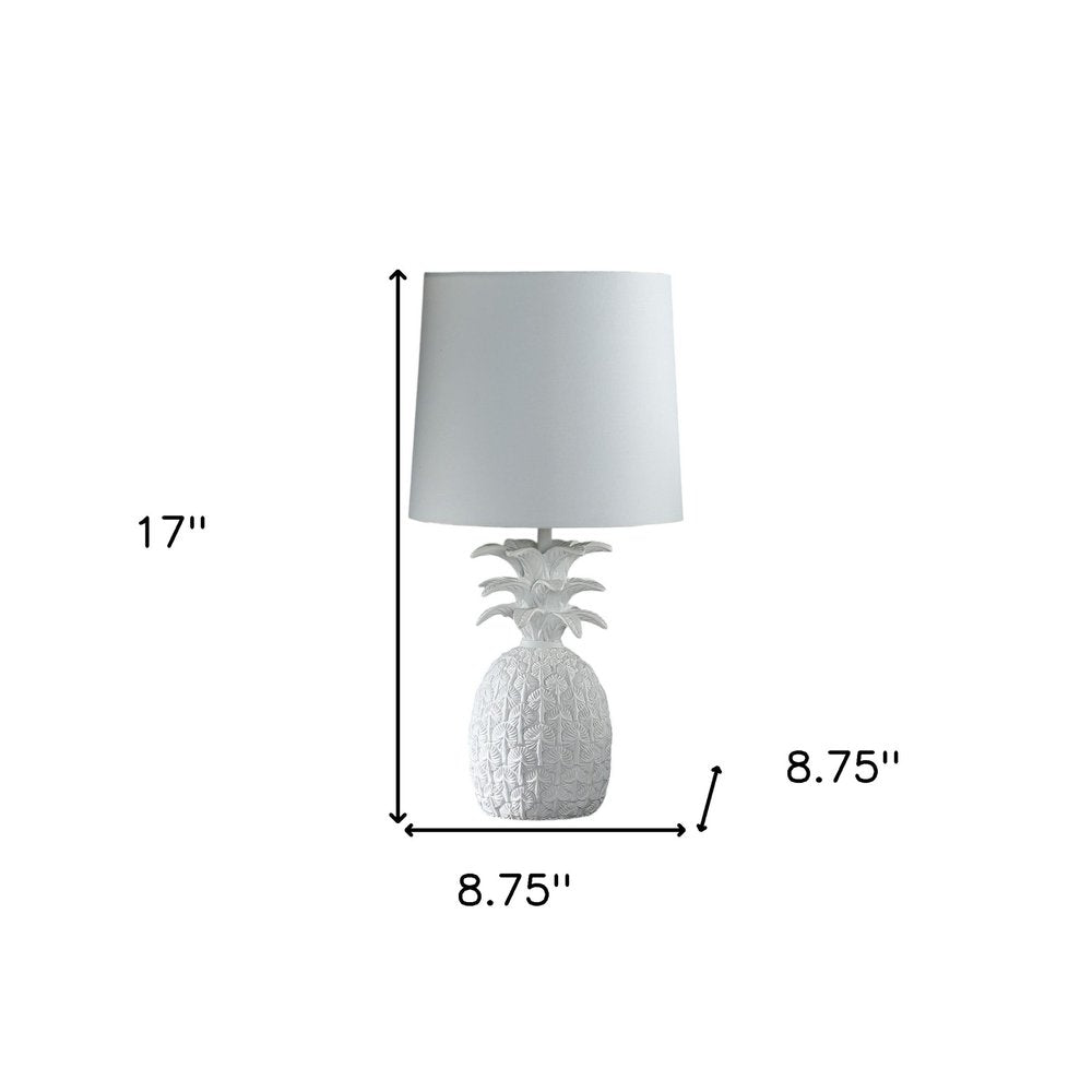 17" White Pineapple Table Lamp With White Empire Shade