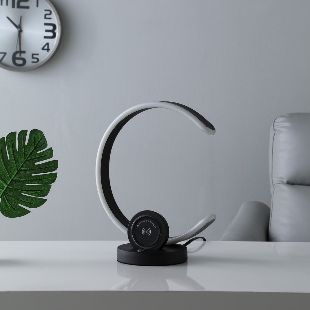 13" Black Contempo Shape LED with USB Desk or Table Lamp