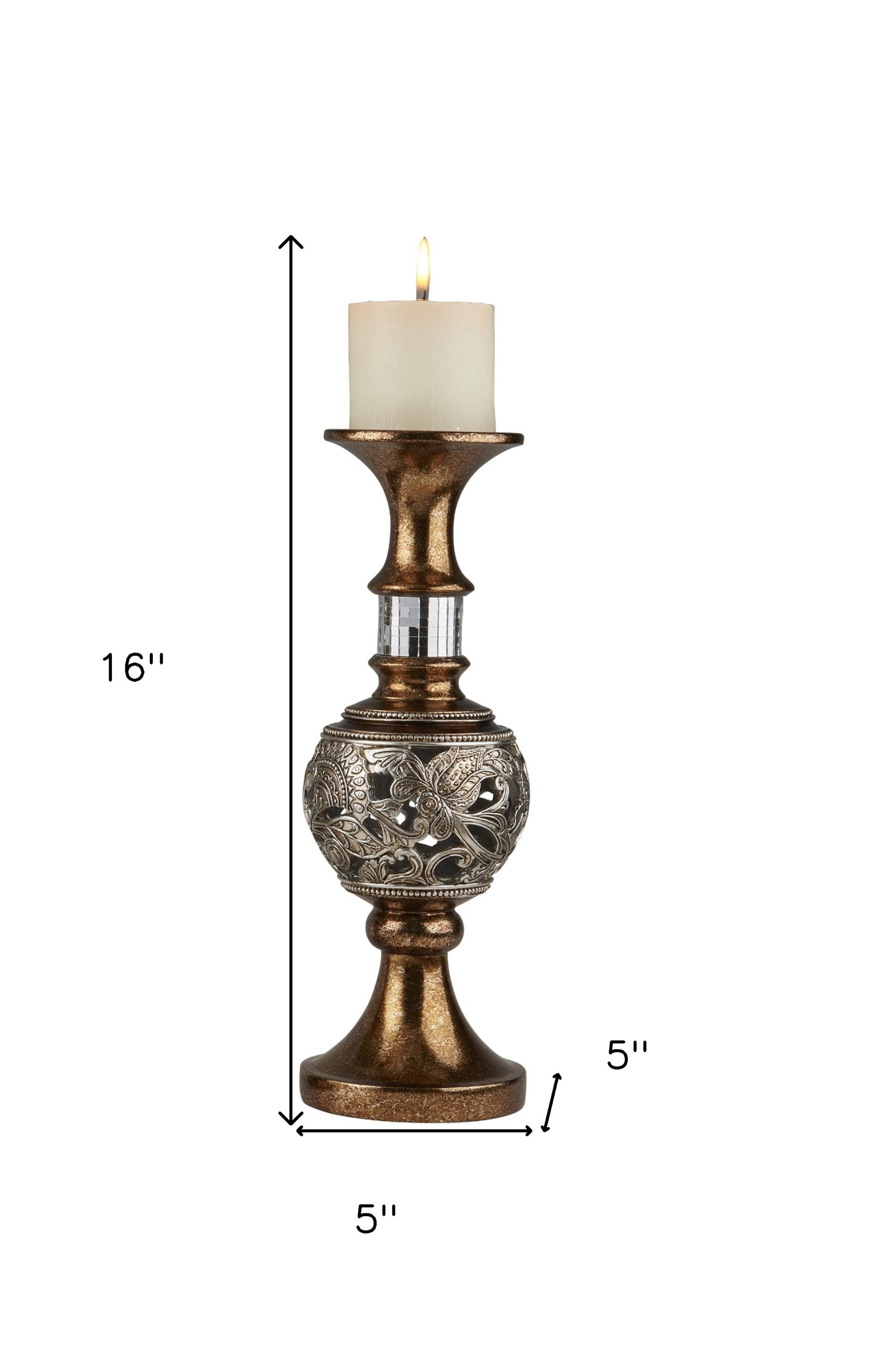 Set Of Two Silver and Brown Pillar Tabletop Pillar Candle Holders