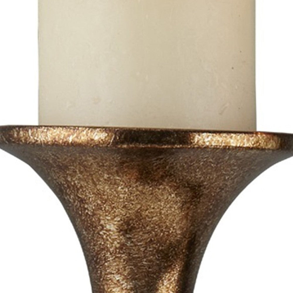 Set Of Two Silver and Brown Pillar Tabletop Pillar Candle Holders