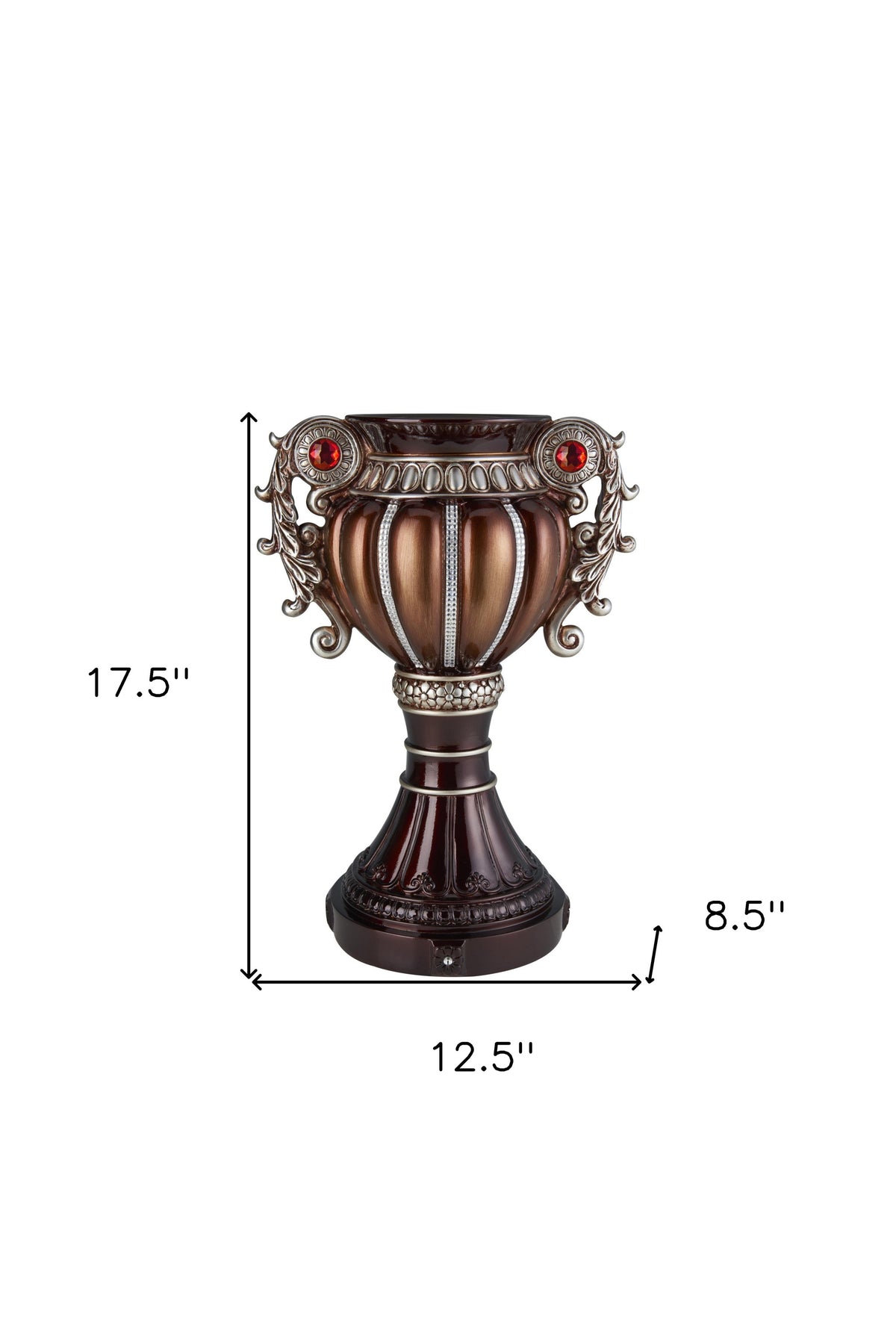 18" Bronze and Silver Floral Urn Polyresin Table Vase With Stones