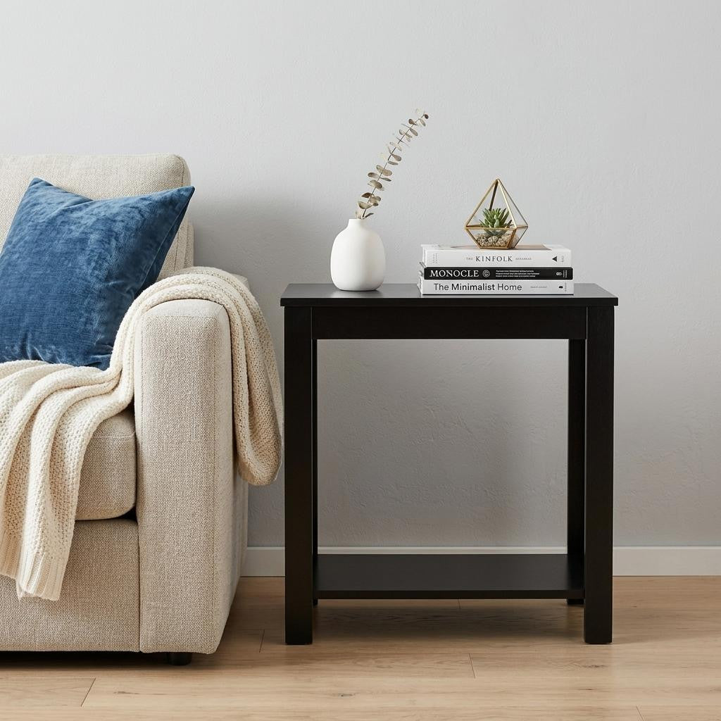 24" Black End Table With Shelf