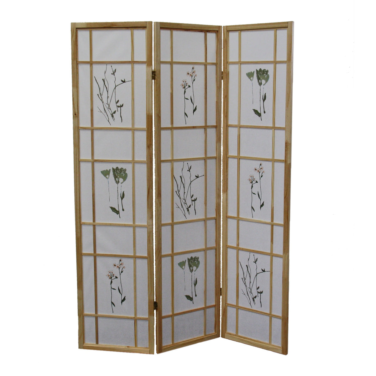 70" Brown And White Heavy Duty Rice Paper Folding Three Panel Screen Room Divider