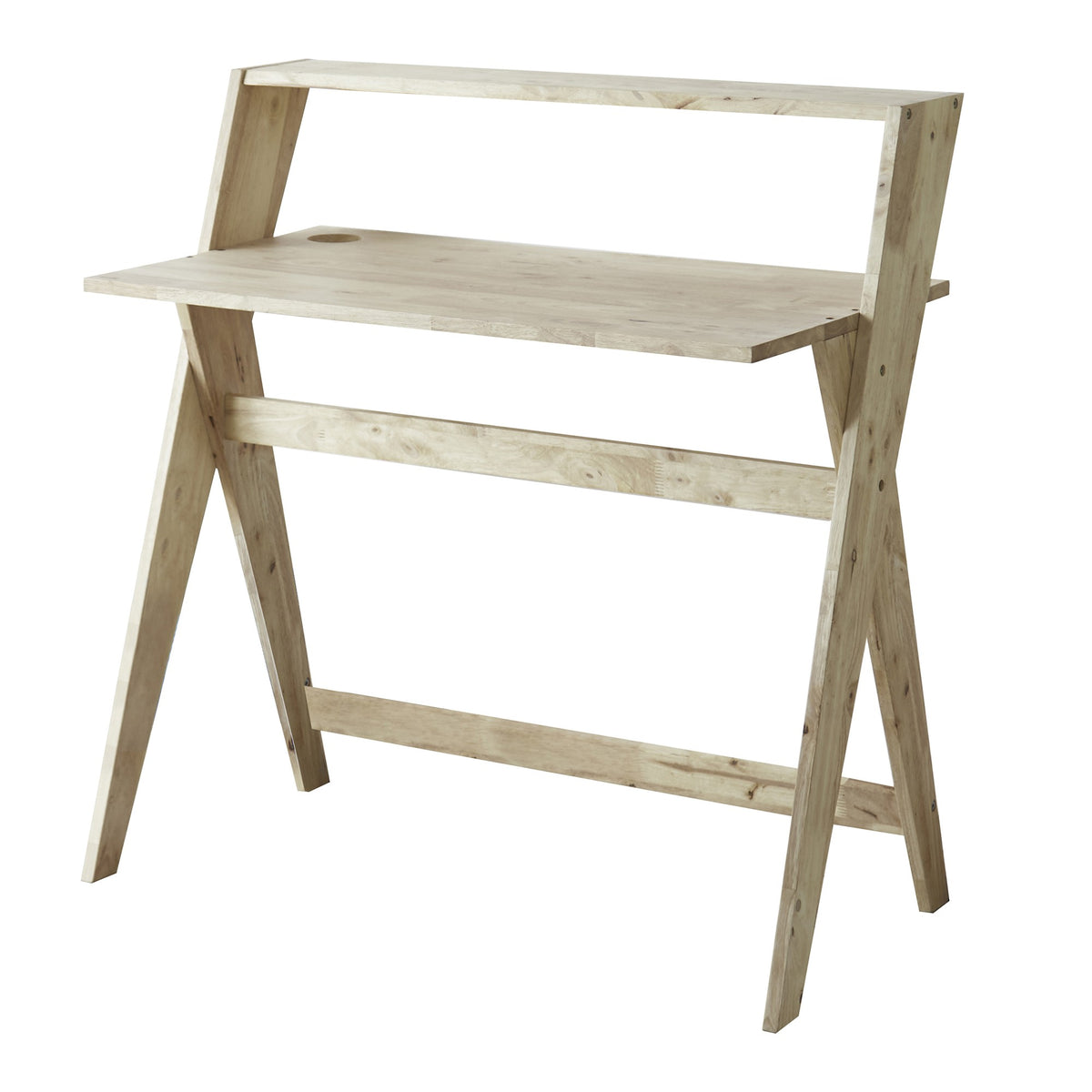 37" Natural Solid Wood Writing Desk With Shelf