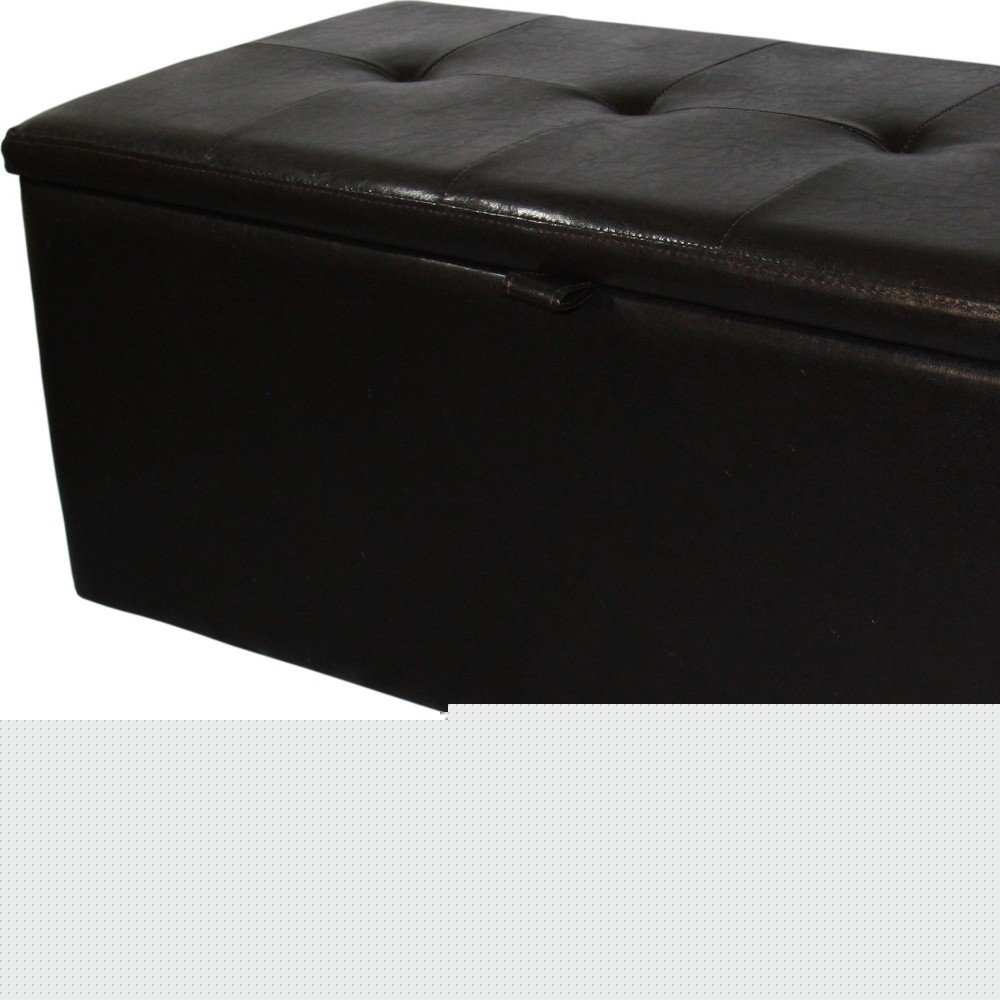17" Brown Upholstered Faux Leather Bench with Flip top