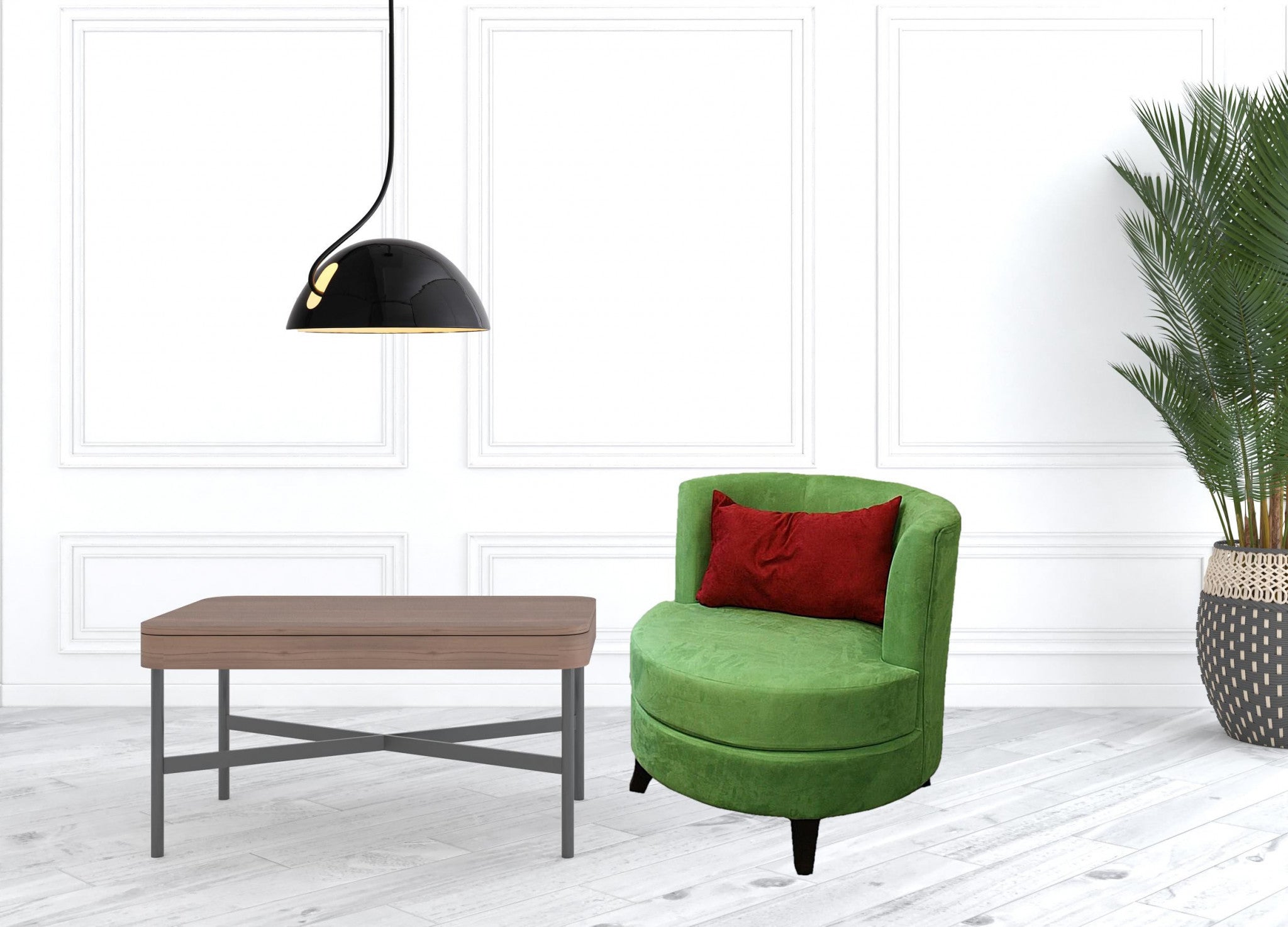 32" Green and Black Microfiber Side Chair And Toss Pillow