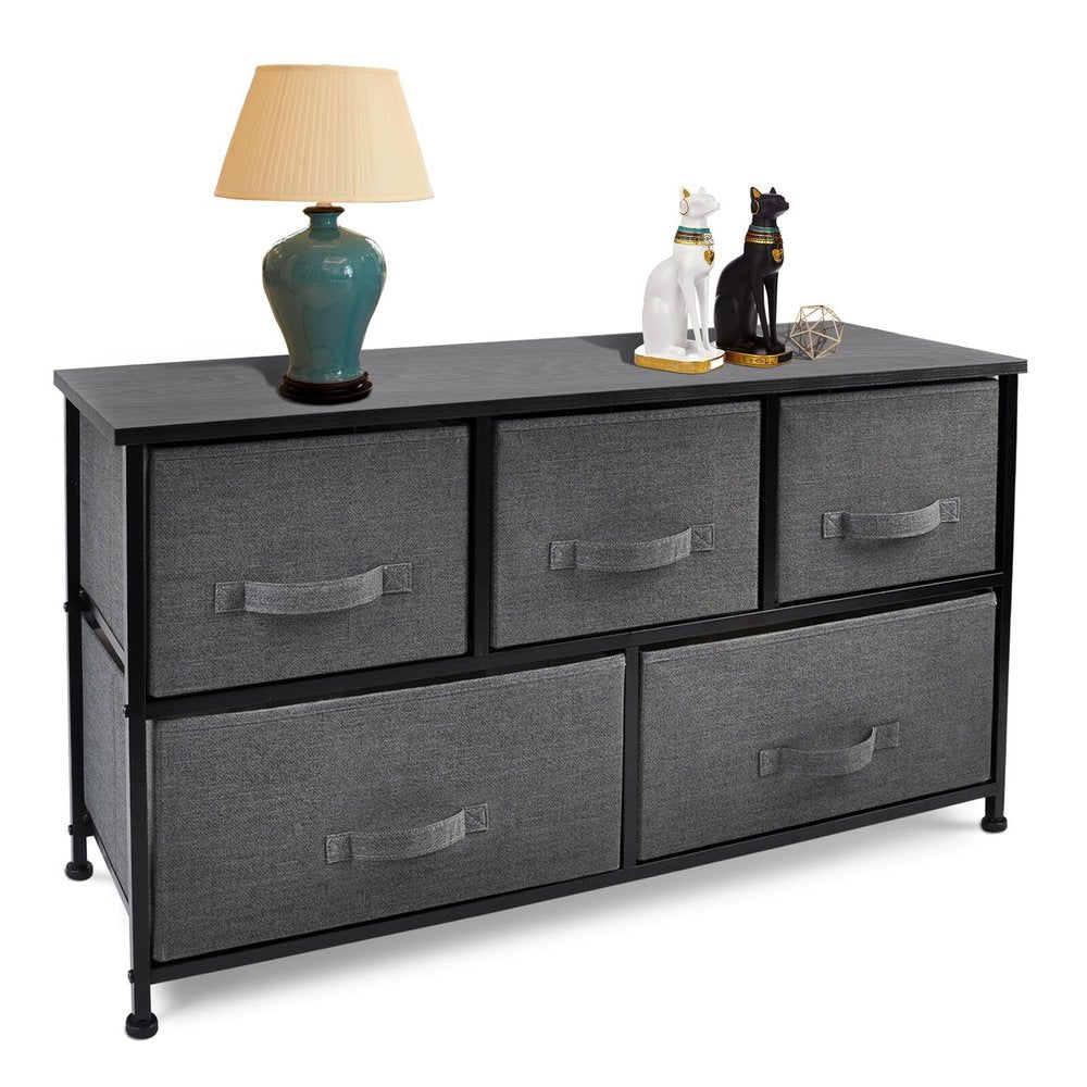 39" Gray and Black Accent Chest With Five Drawers