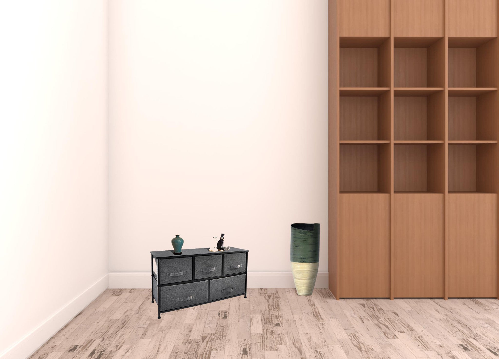39" Gray and Black Accent Chest With Five Drawers