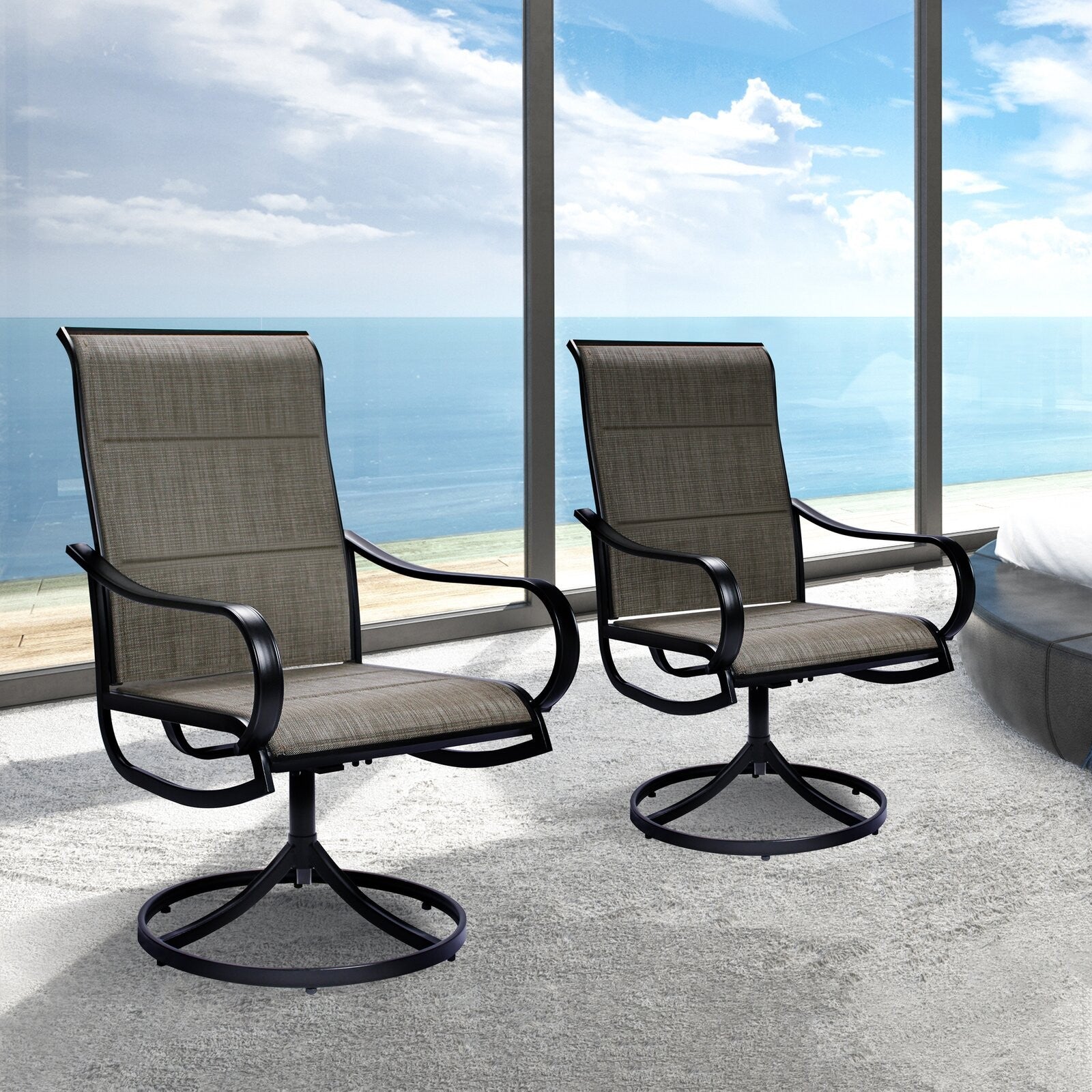 Set of Two 22" Gray and Black Steel Indoor Outdoor Dining Chair