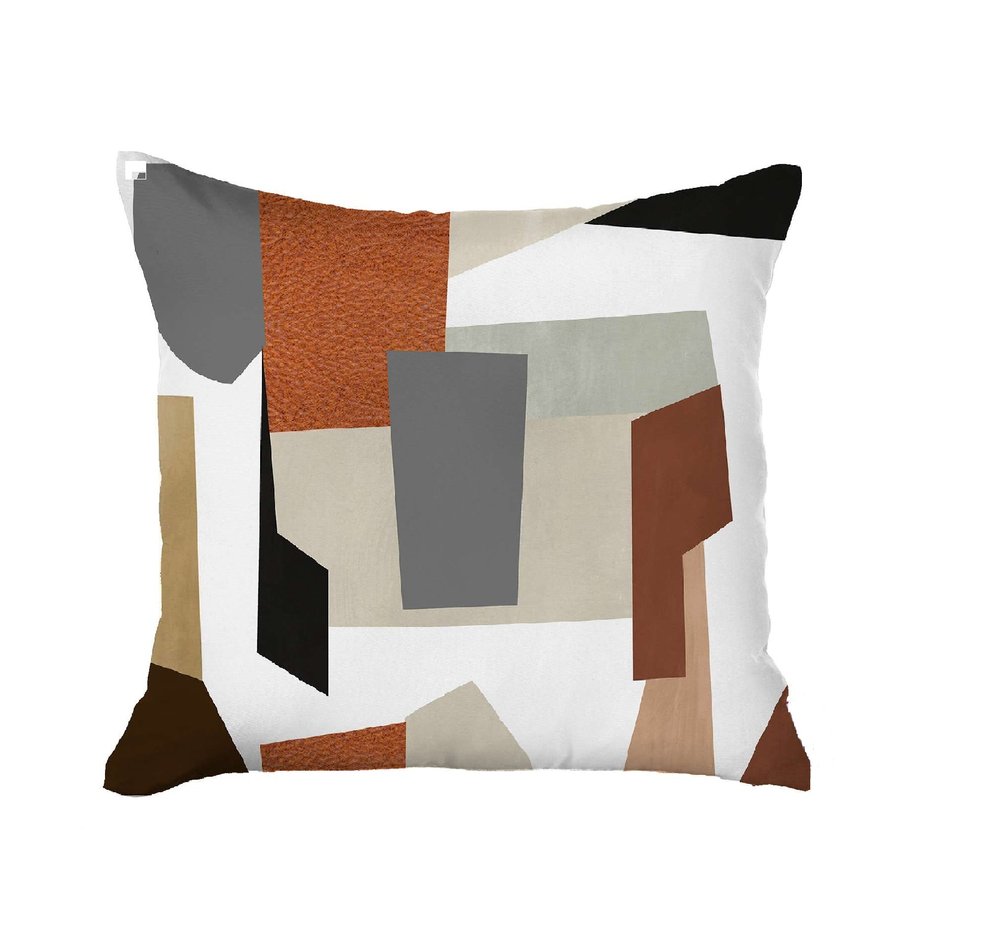18" Terra Cotta Charcoal Beige And White Abstract Throw Pillow Cover