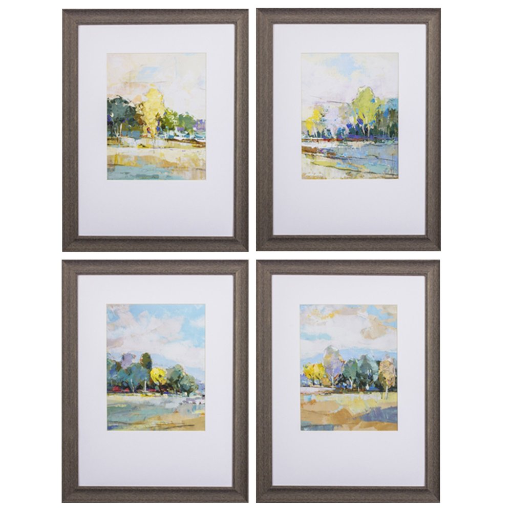 Set of Four Blue Trees Polystyrene Framed Art