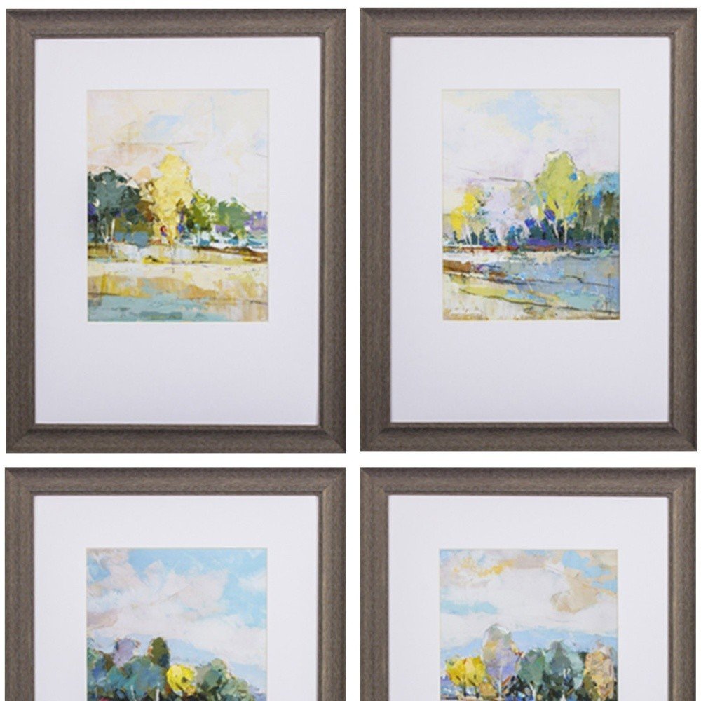 Set of Four Blue Trees Polystyrene Framed Art