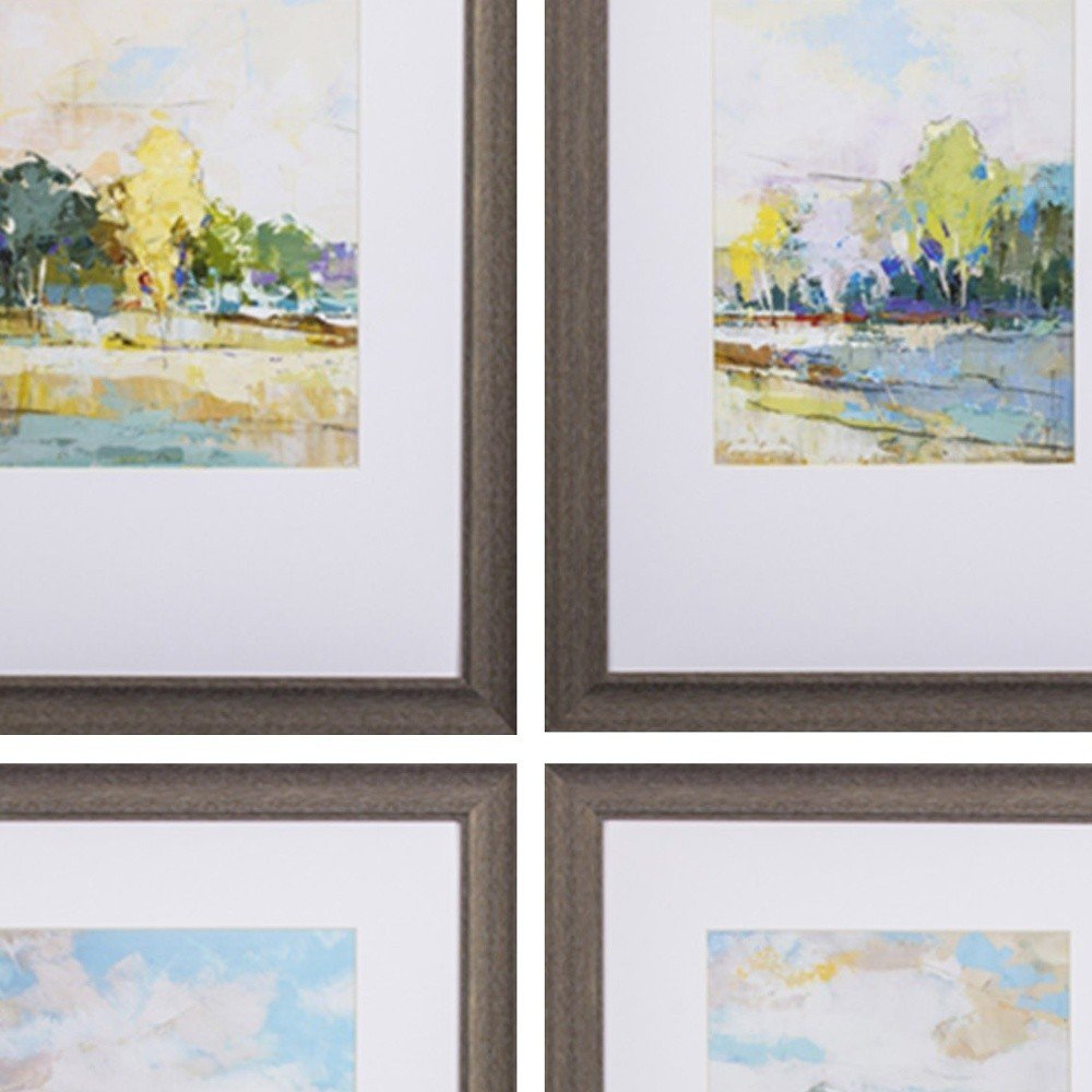 Set of Four Blue Trees Polystyrene Framed Art