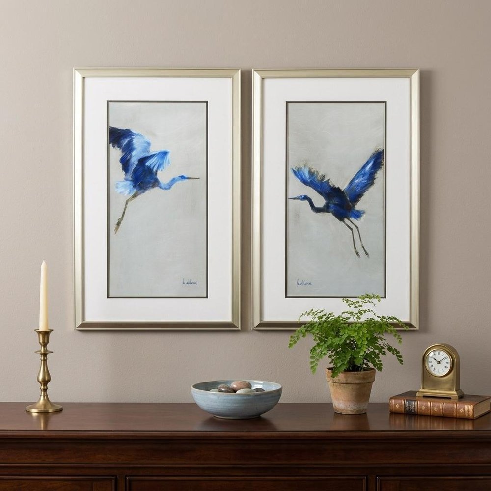 Set of Two Blue Heron Framed Art