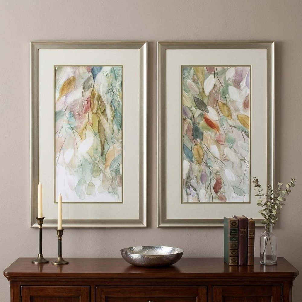 Set of Two Blue Leaves Framed Art
