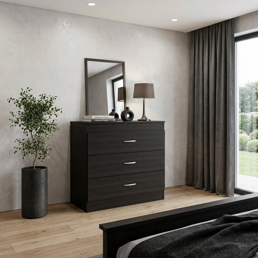 31" Black Three Drawer Dresser
