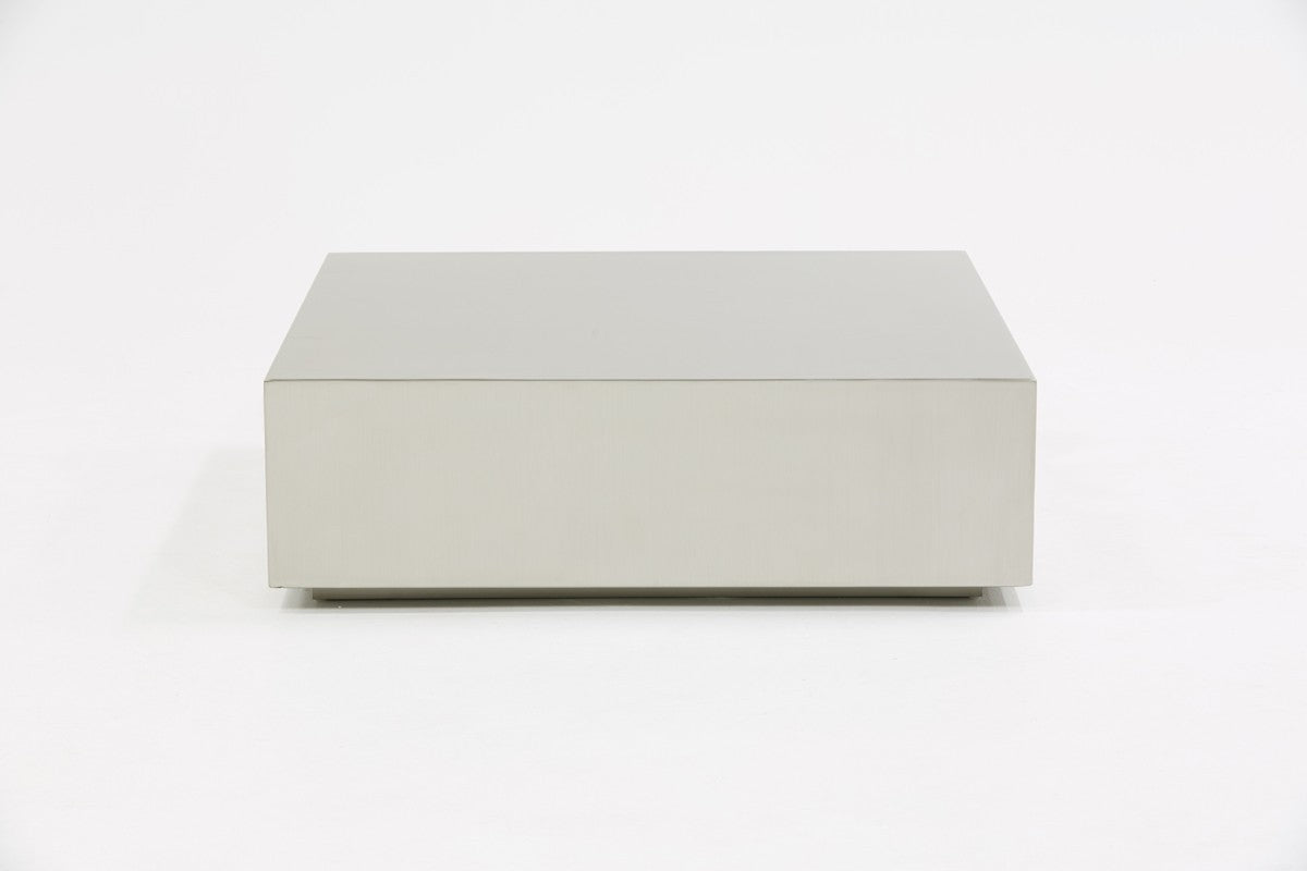 35" Silver Stainless Steel Square Solid Coffee Table