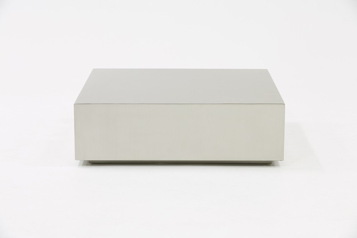 35" Silver Stainless Steel Square Solid Coffee Table