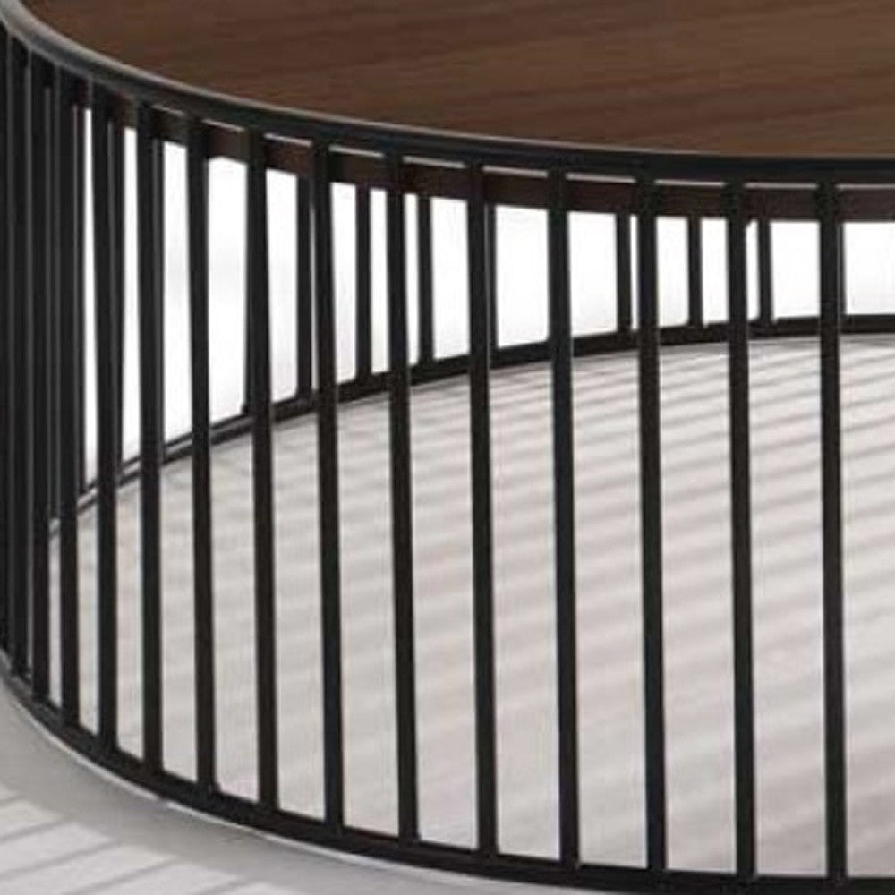 36" Brown and Black Wood And Metal Round Frame Coffee Table