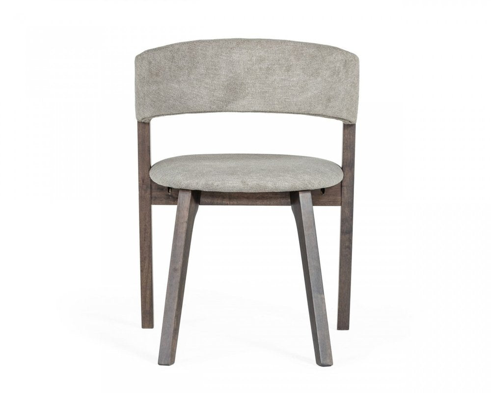 Set of Two Gray and Brown Upholstered Fabric Dining Arm Chairs