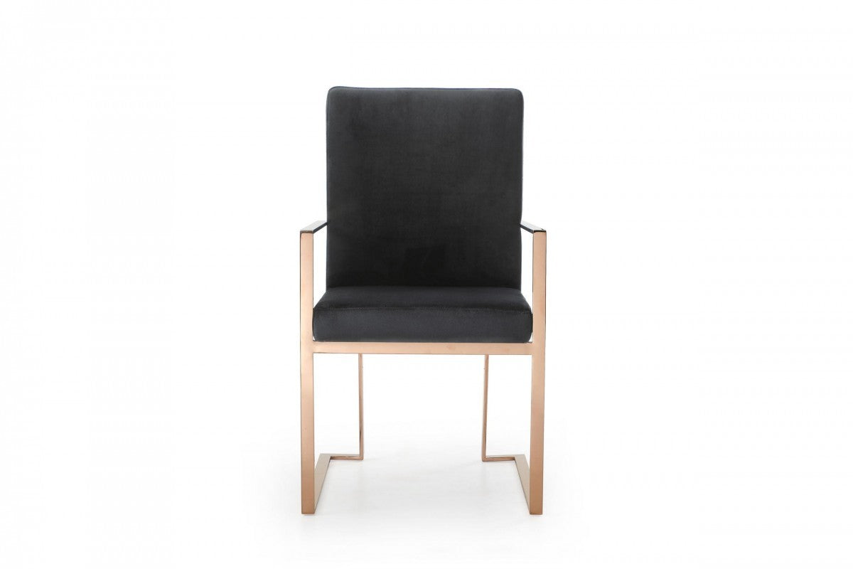 Black and Gold Upholstered Fabric Dining Arm Chair