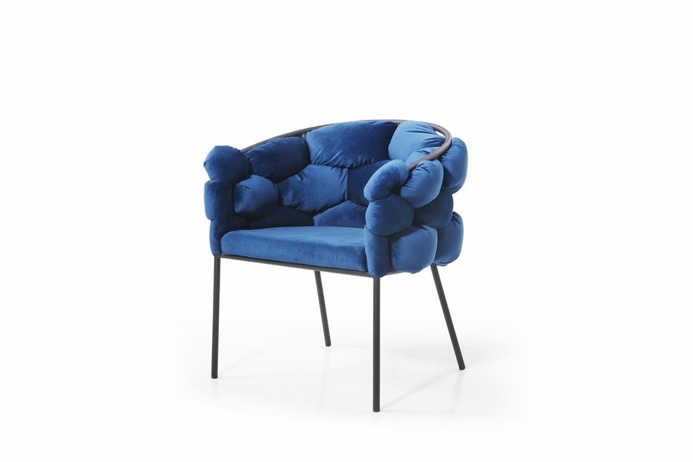 Blue and Black Upholstered Fabric Dining Arm Chair