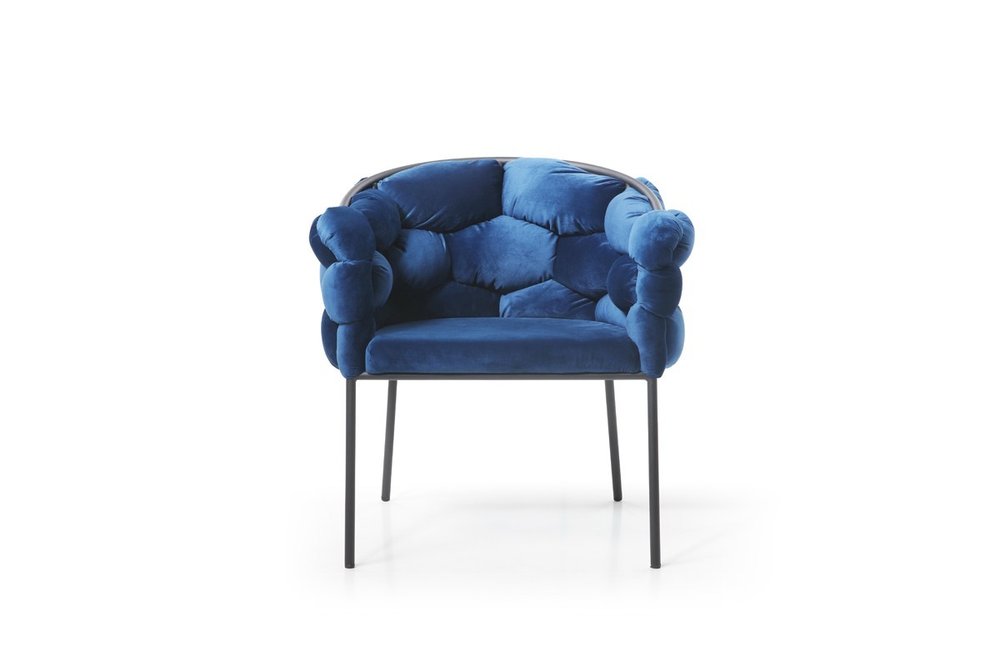 Blue and Black Upholstered Fabric Dining Arm Chair