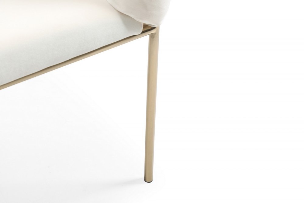 White and Brass Upholstered Fabric Dining Arm Chair