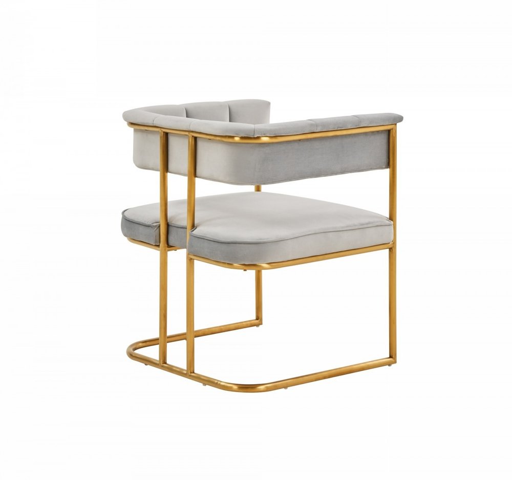 Gray and Gold Upholstered Fabric Dining Arm Chair