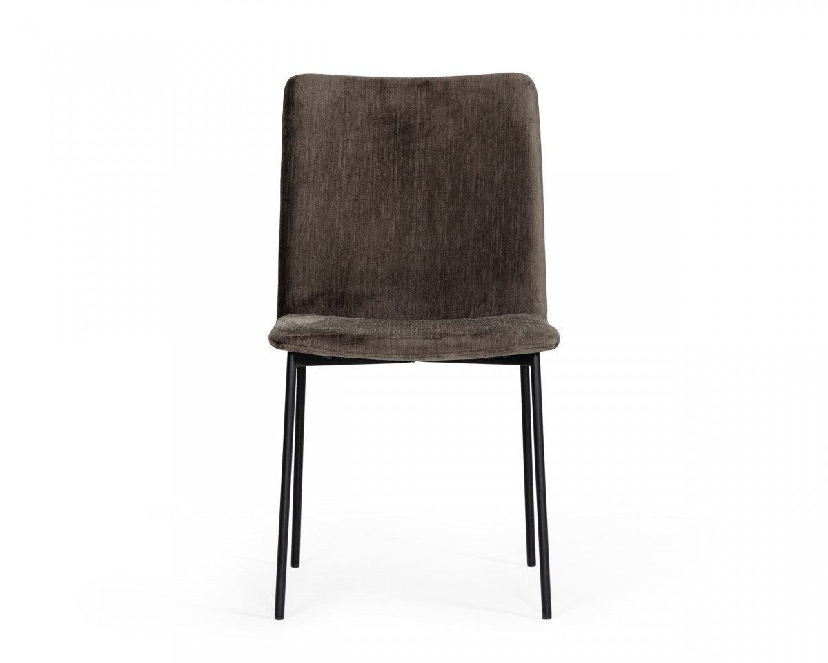 Set of Two Brown And Black Upholstered Fabric Dining Side Chairs